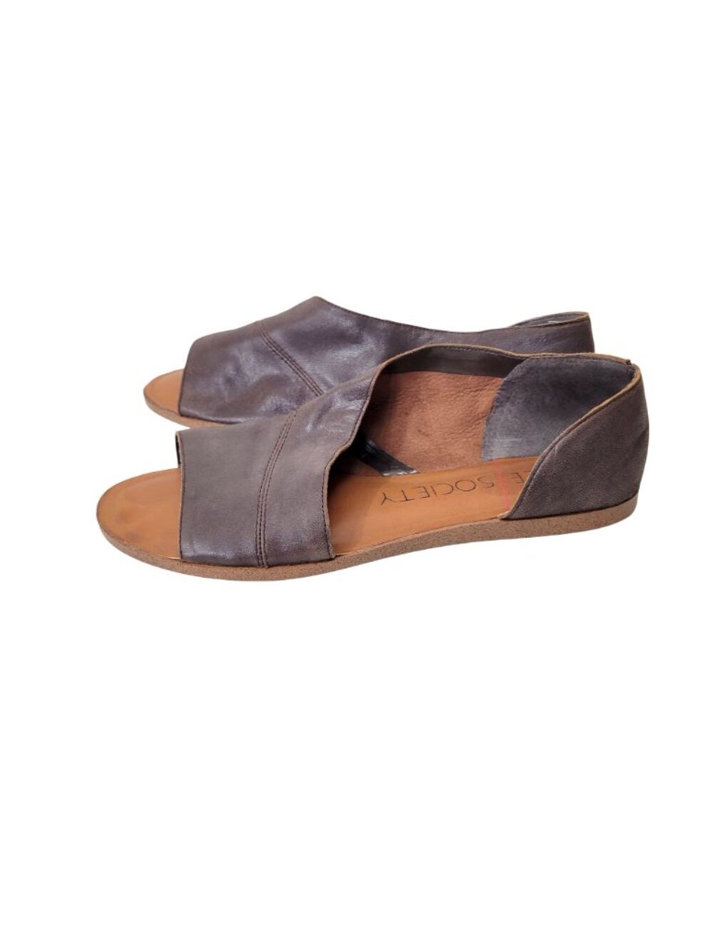 Sole Society Brown Leather Peep Toe Flats Slip On Shoes  Women's Size 10 - Picture 3 of 8